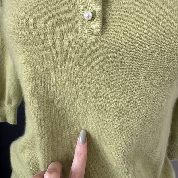 Cynthia Steffe Cashmere Pistachio Green Pearl Button Sweater Peter Pan Preppy - Picture 5 of 8